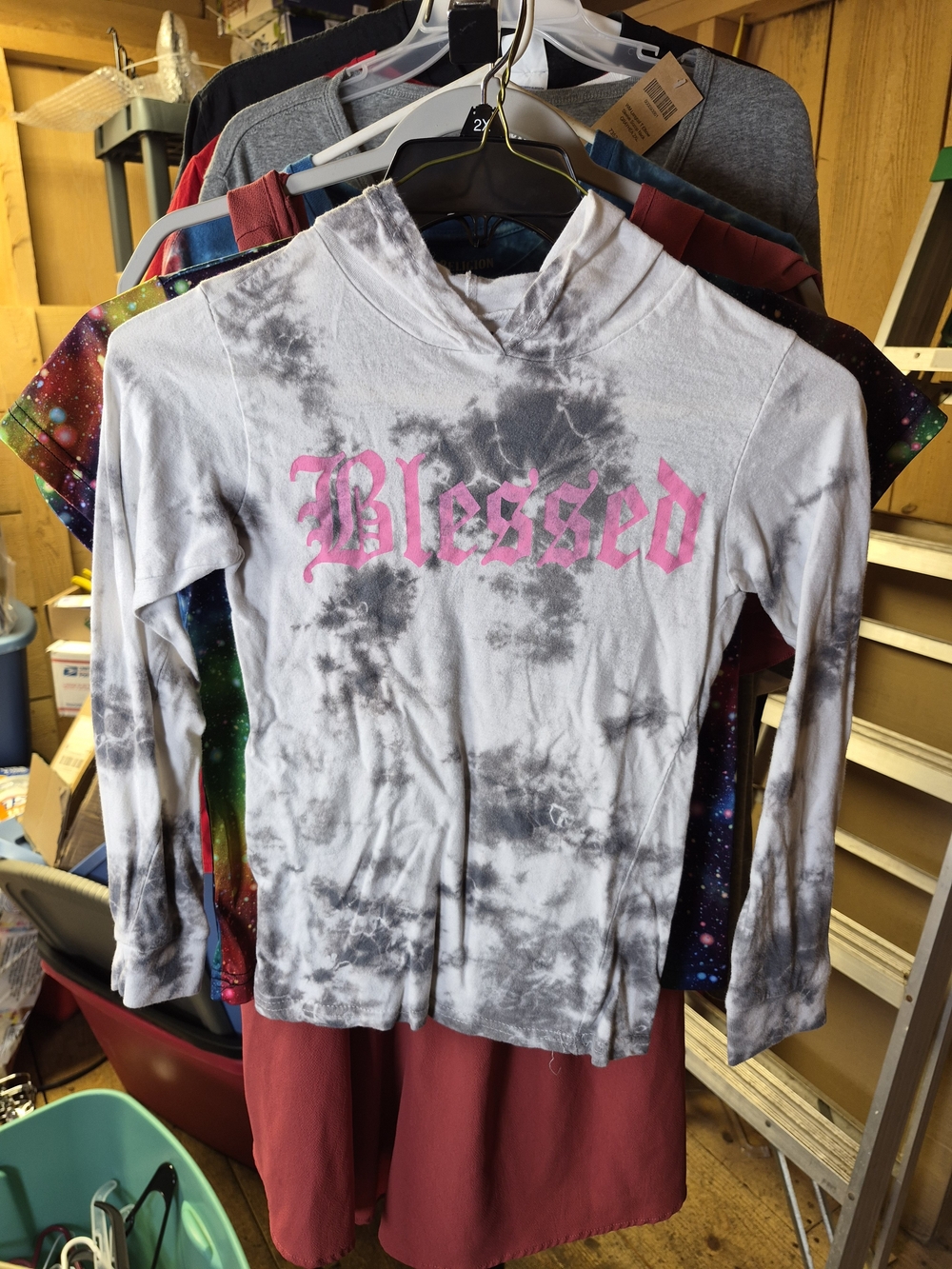 On Fire Kids Long-Sleeve Tie-Dye Hoodie Top - Gray & Pink Bin 63